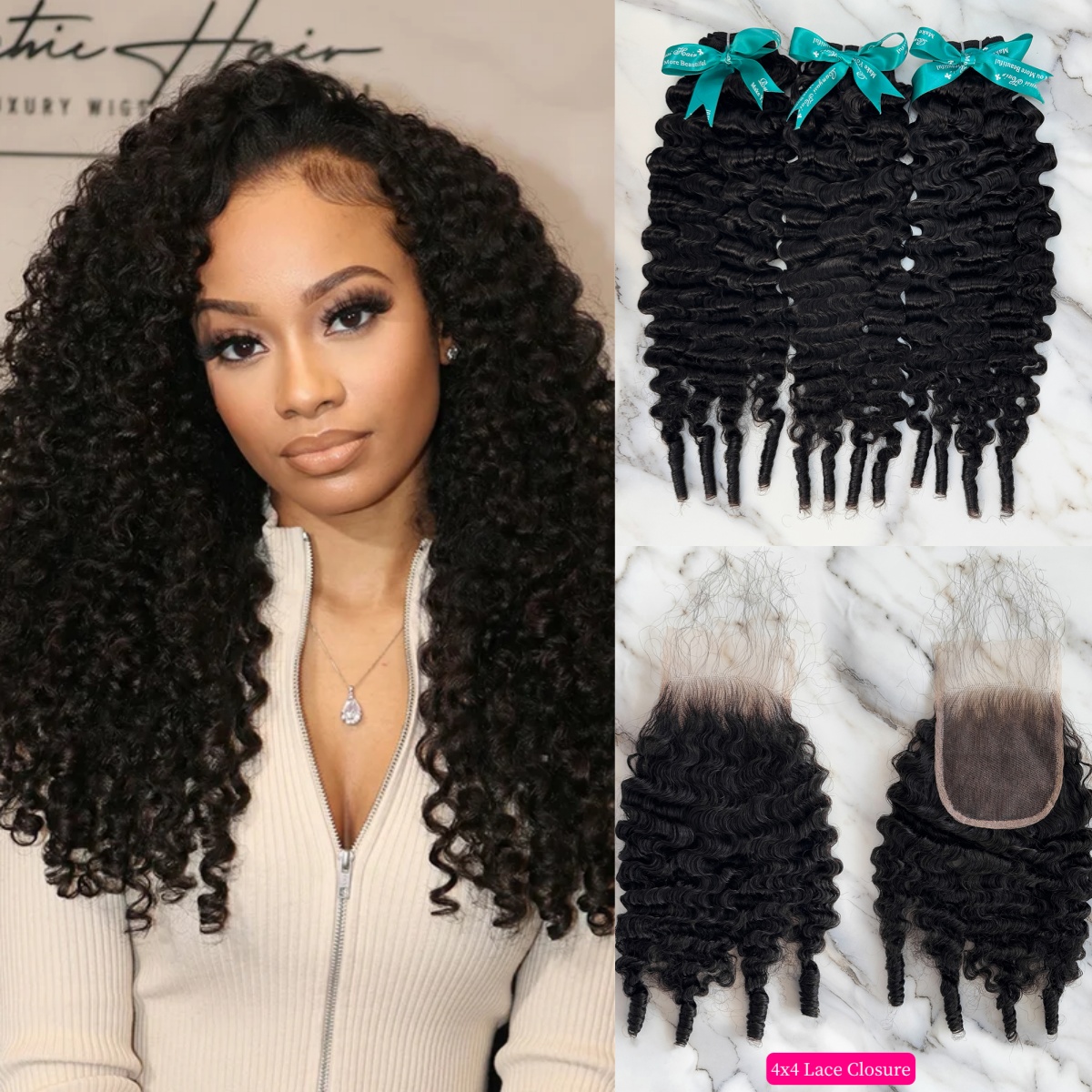 Natural Black Color Burmese Wave 3 Bundles with 4*4 Lace Closure