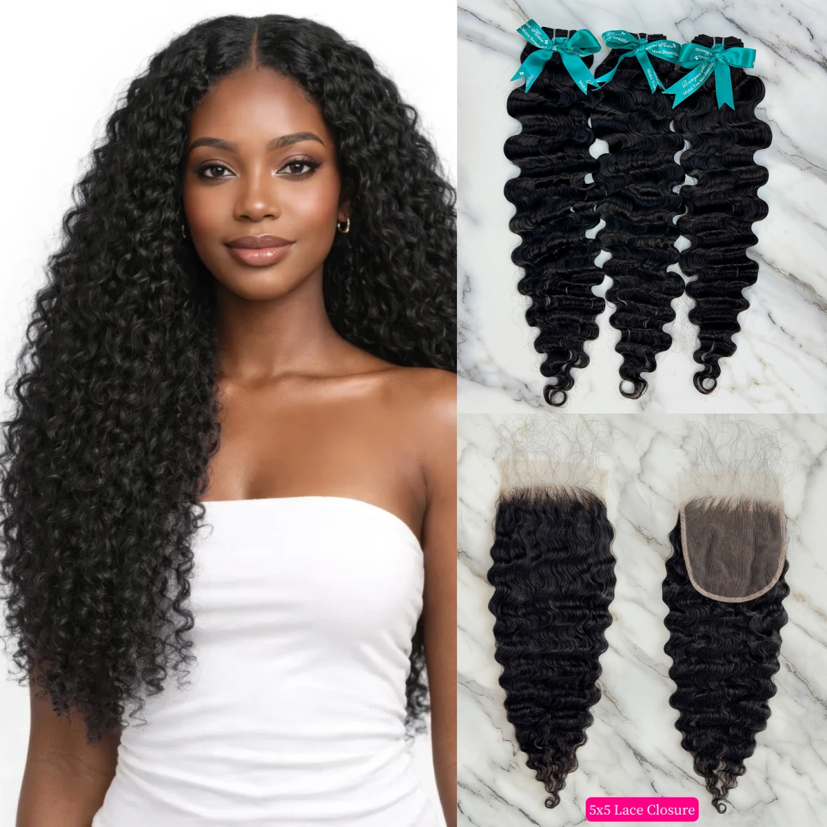 Natural Black Color Burmese Curly 3 Bundles with 5*5 Lace Closure