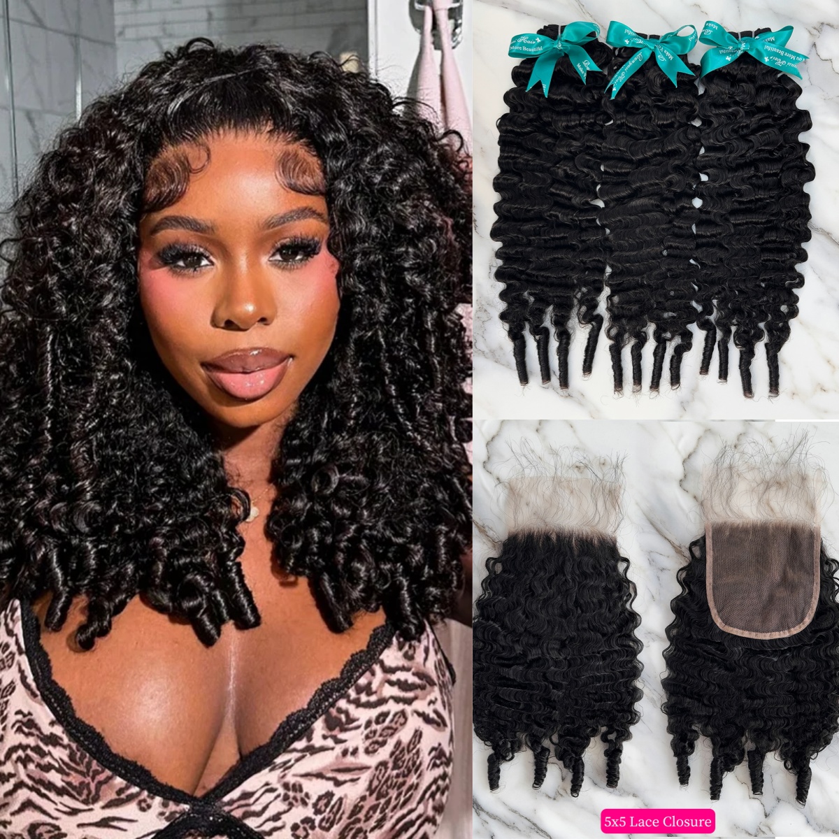 Natural Black Color Burmese Wave 3 Bundles with 5*5 Lace Closure