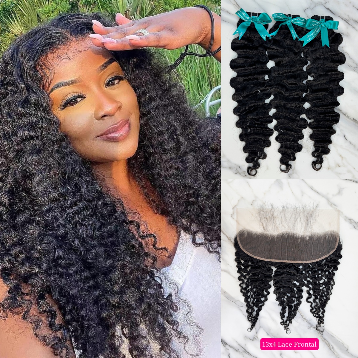 Natural Black Color Burmese Curly 3 Bundles with 13*4 Lace Frontal