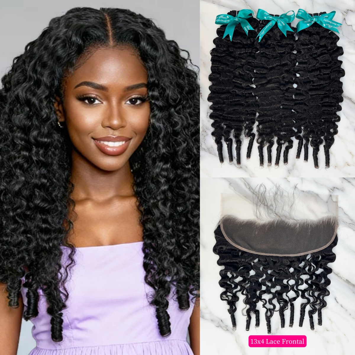 Natural Black Color Burmese Wave 3 Bundles with 13*4 Lace Frontal