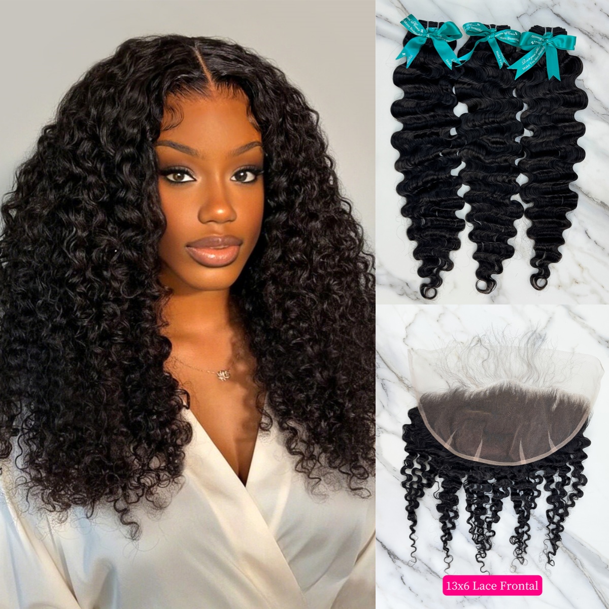 Natural Black Color Burmese Curly 3 Bundles with 13*6 Lace Frontal