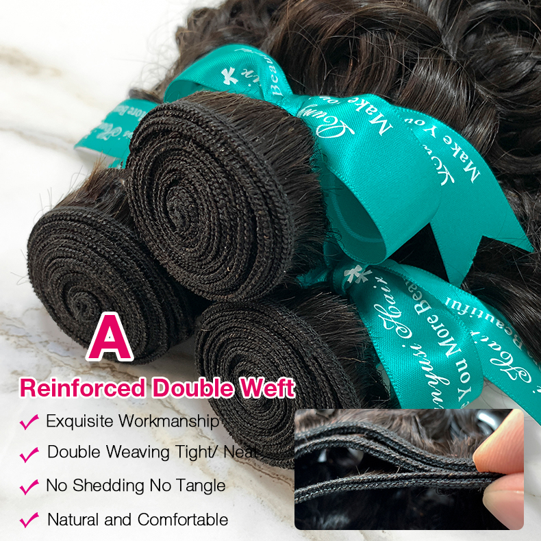 Natural Black Color Water Wave 3 Bundles with 13*4 Lace Frontal