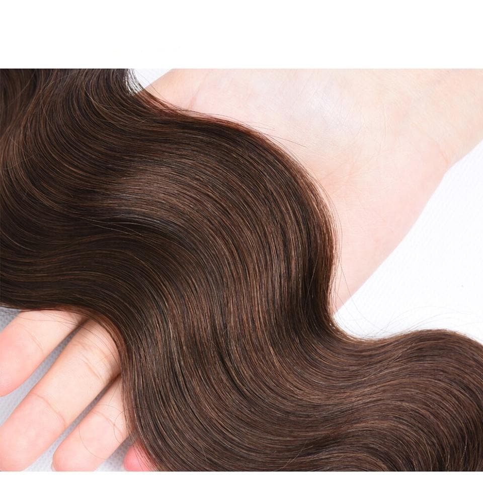 Natural #4 Color Body Wave 4 Bundles with 13*4 Lace Frontal
