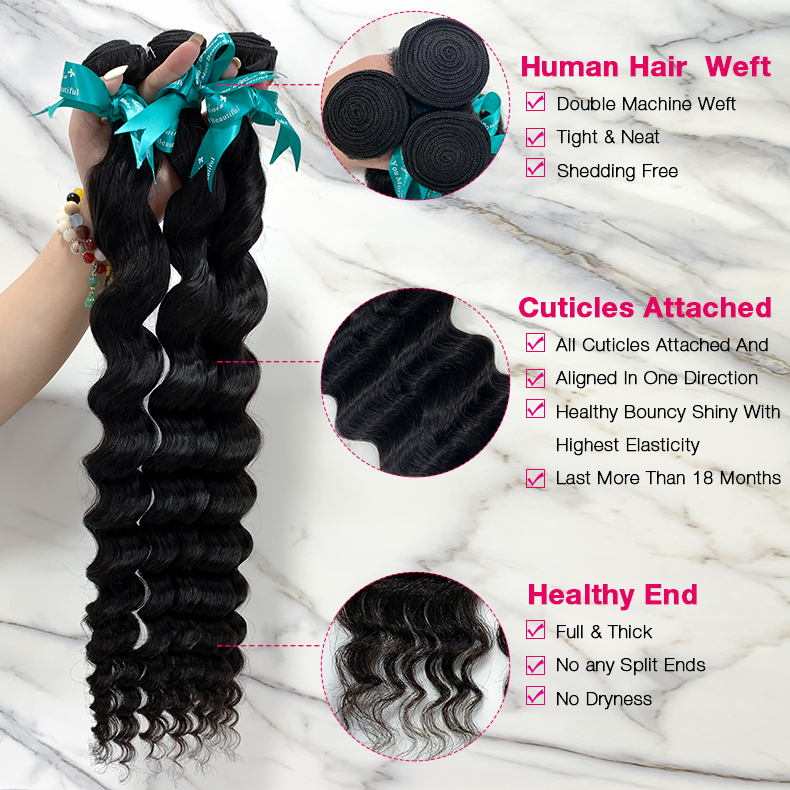 Natural Black Color Pineapple Wave 4 Bundles with 5*5 Lace Closure