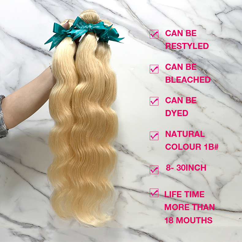 4 Bundles 10″ – 40″ #613 Color Body Wave Human Hair Bundle