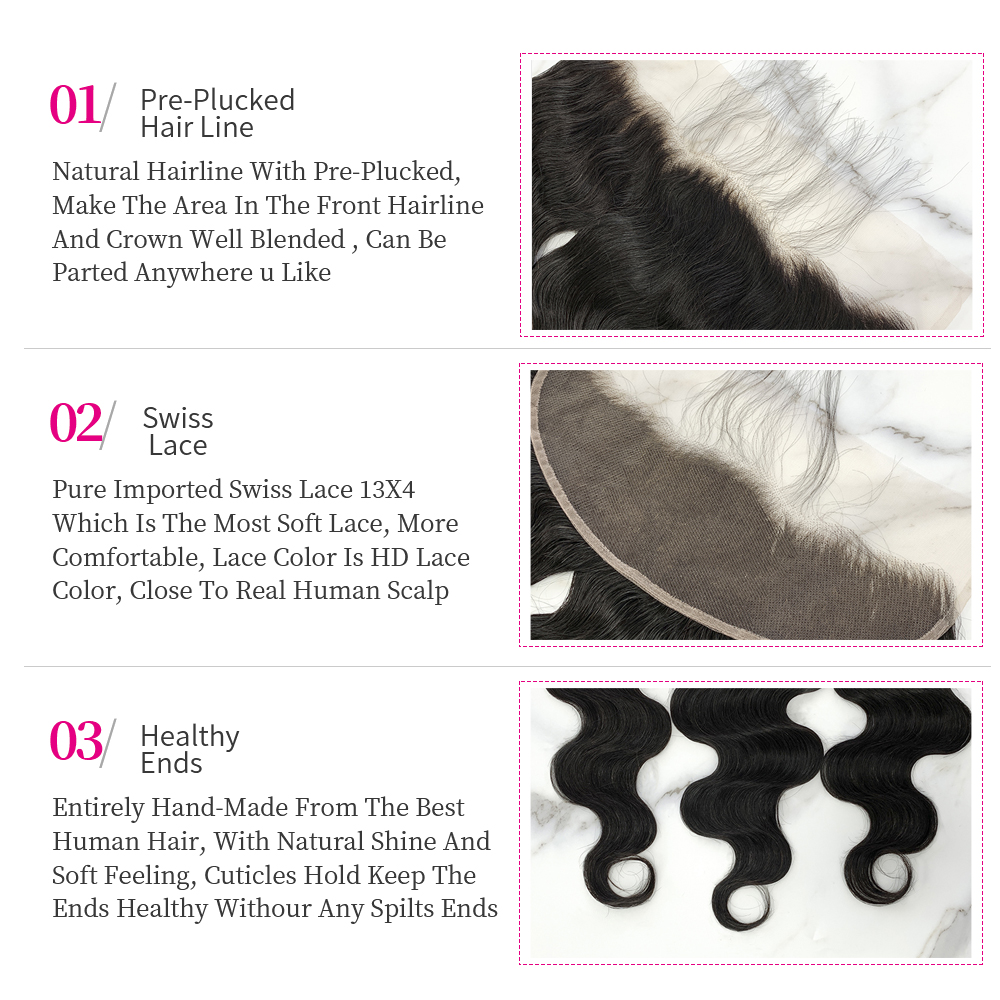 Natural Black Color Body Wave 3 Bundles with 13*4 Lace Frontal