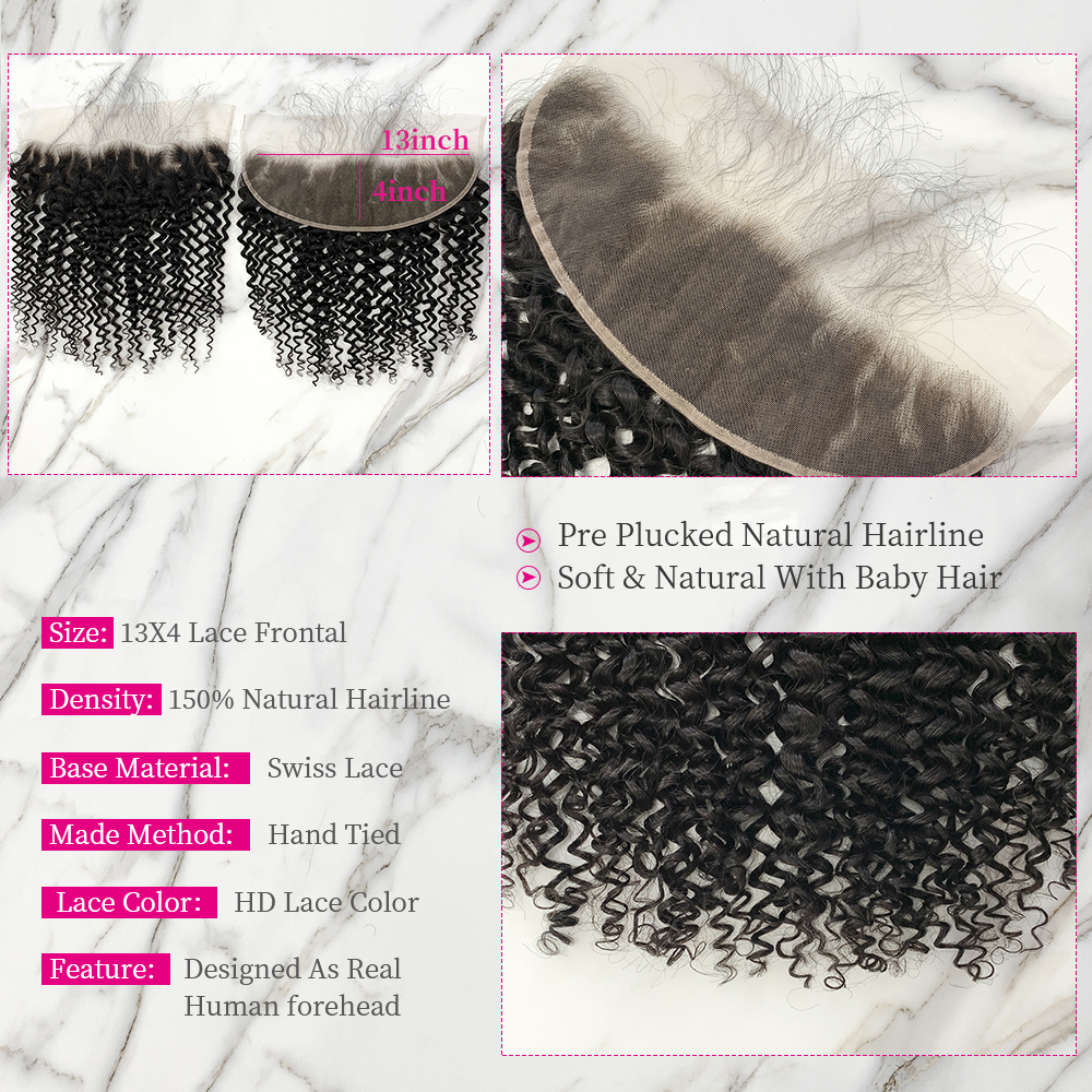 Natural Black Color Deep Curly 3 Bundles with 13*4 Lace Frontal