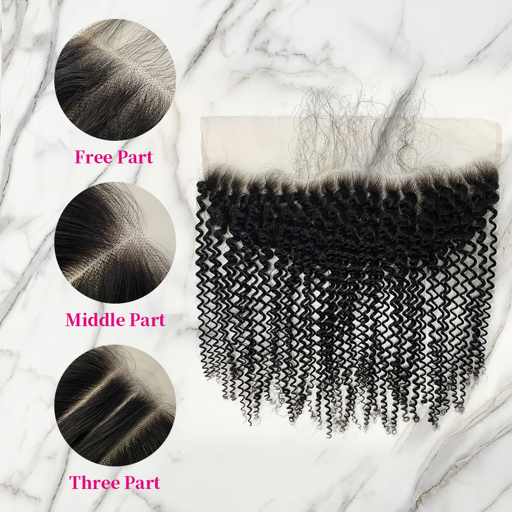 Natural Black Color Kinky Curly 3 Bundles with 13*4 Lace Frontal