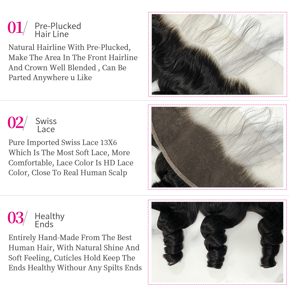 Natural Black Color Loose Wave 3 Bundles with 13*4 Lace Frontal