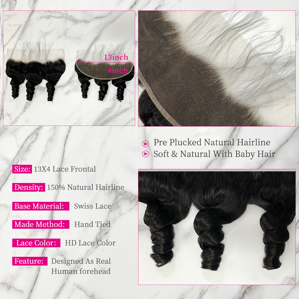 Natural Black Color Loose Wave 3 Bundles with 13*4 Lace Frontal