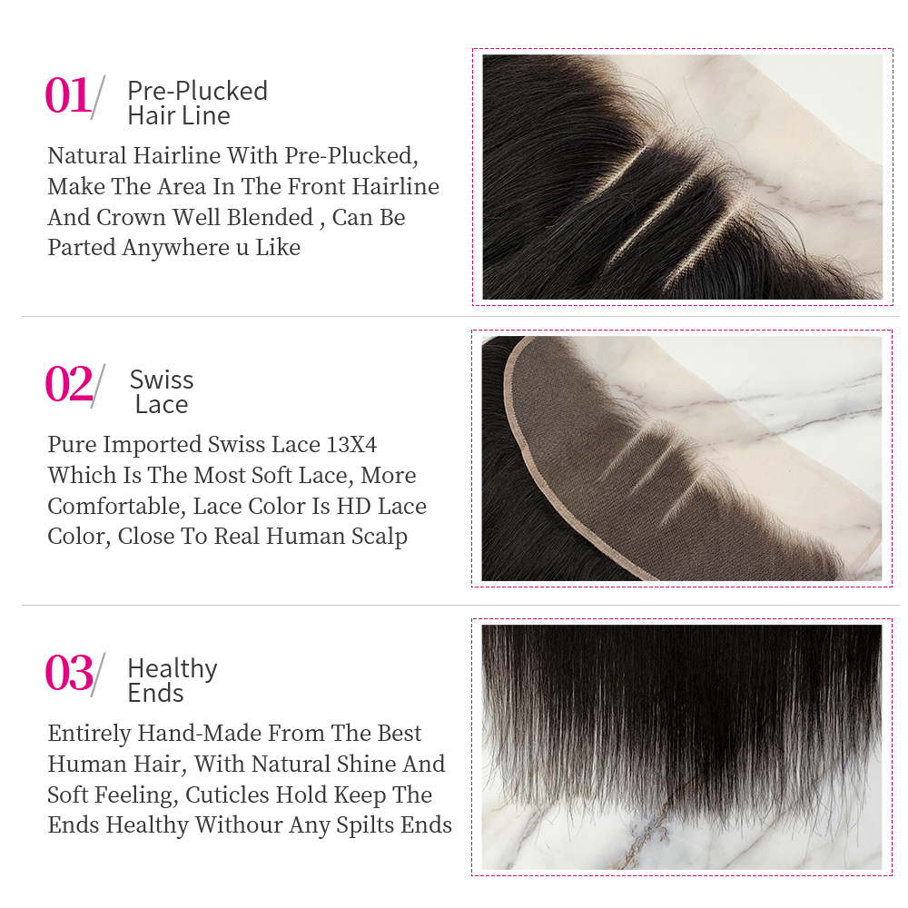 Natural Black Color Straight 3 Bundles with 13*4 Lace Frontal