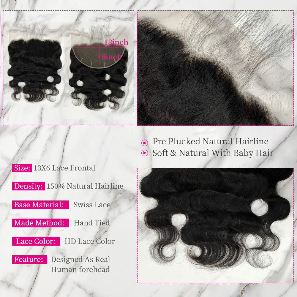 Natural Black Color Body Wave 3 Bundles with 13*6 Lace Frontal