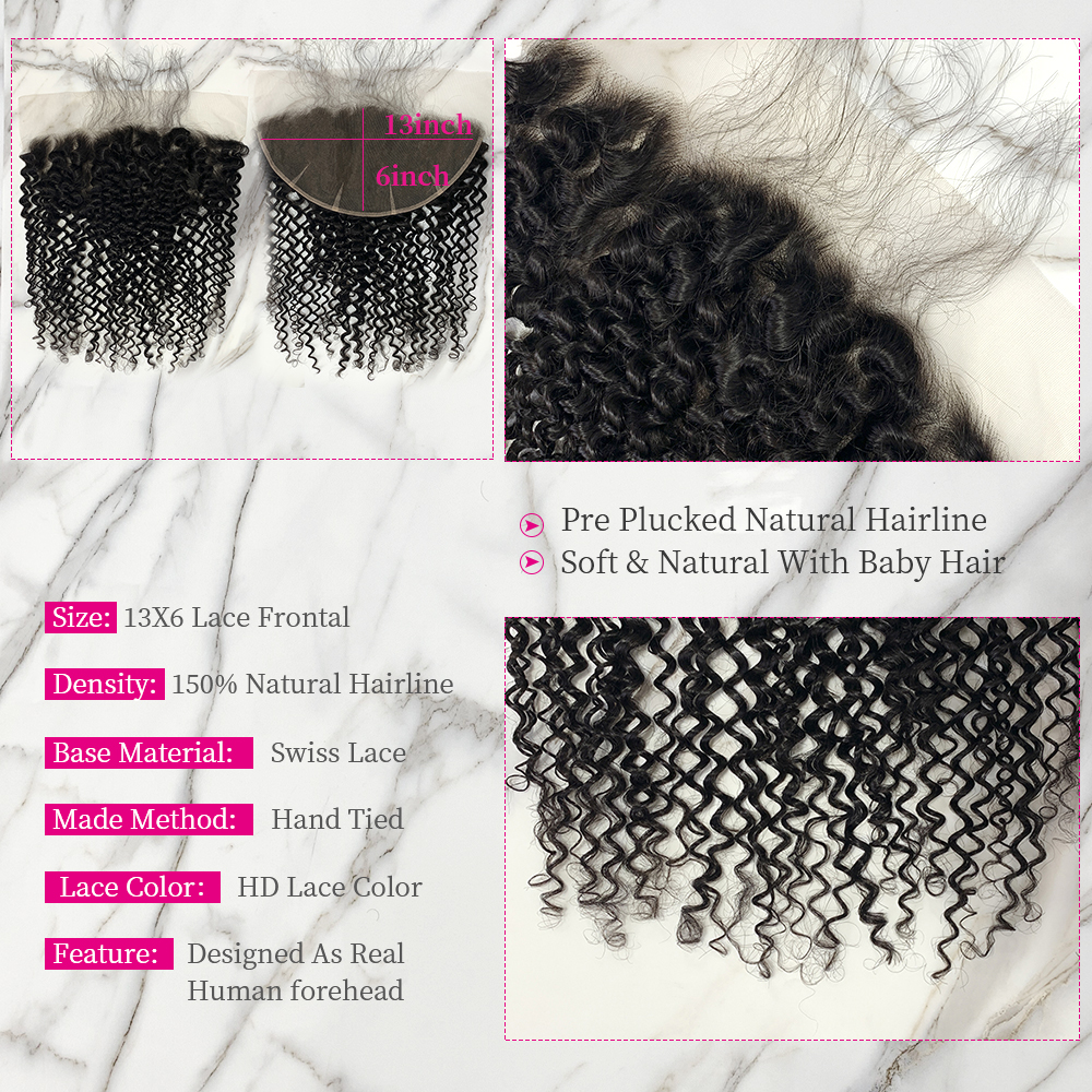 Natural Black Color Deep Curly 3 Bundles with 13*6 Lace Frontal