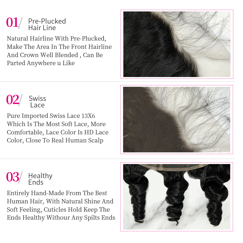 Natural Black Color Loose Wave 3 Bundles with 13*6 Lace Frontal