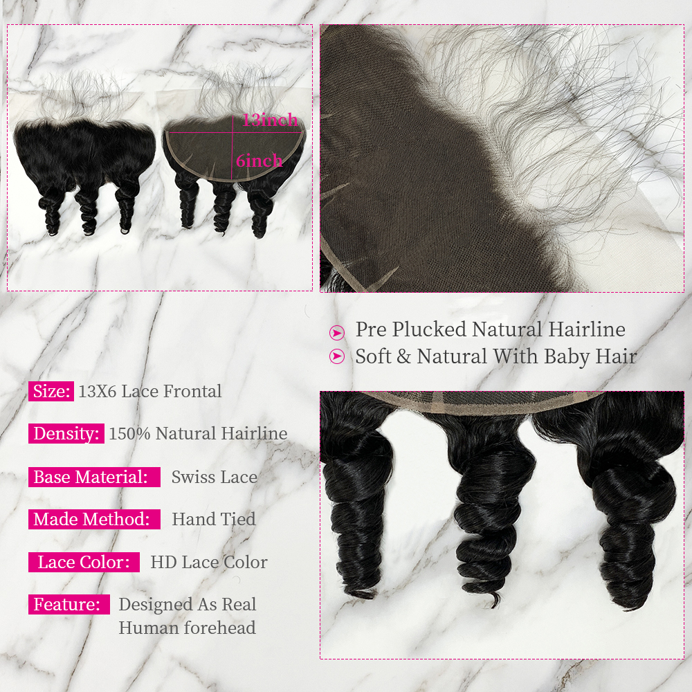 Natural Black Color Loose Wave 3 Bundles with 13*6 Lace Frontal