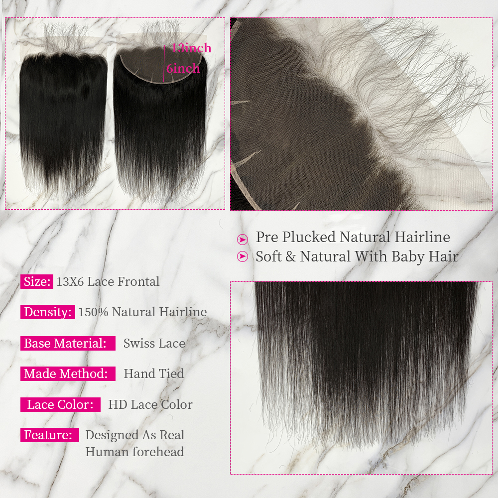 Natural Black Color Straight 3 Bundles with 13*6 Lace Frontal