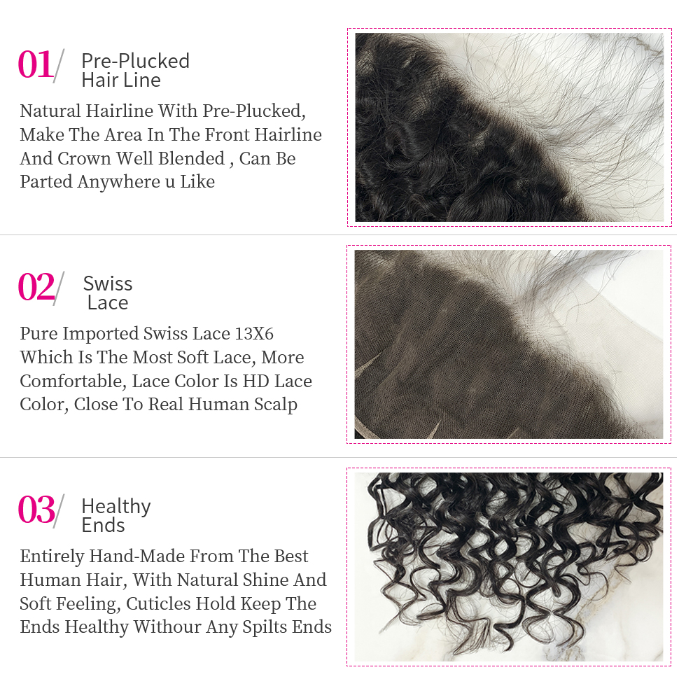 Natural Black Color Water Wave 3 Bundles with 13*6 Lace Frontal