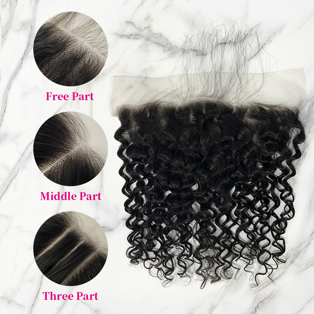 Natural Black Color Water Wave 3 Bundles with 13*6 Lace Frontal