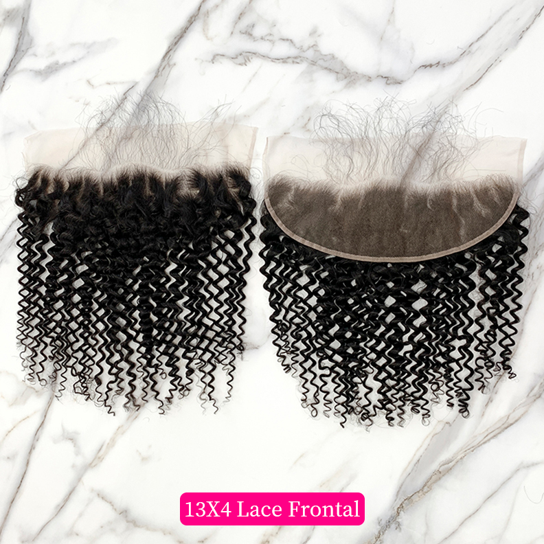 Natural Black Color Deep Curly 3 Bundles with 13*4 Lace Frontal