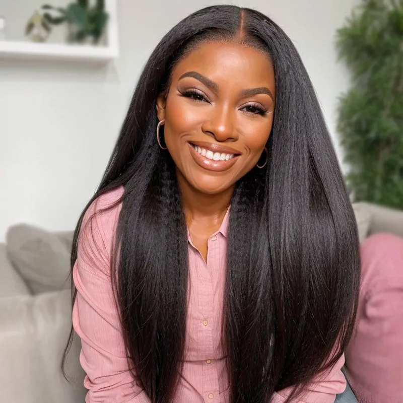 10″ – 36″ Natural Black Color Yaki Straight Human Hair 360 Lace Wig