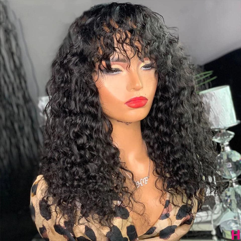 10″ – 40″ Natural Black Color Water Wave Human Hair Machine Made Wig
