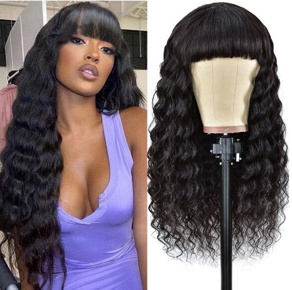 10″ – 40″ Natural Black Color Deep Wave Human Hair Machine Made Wig