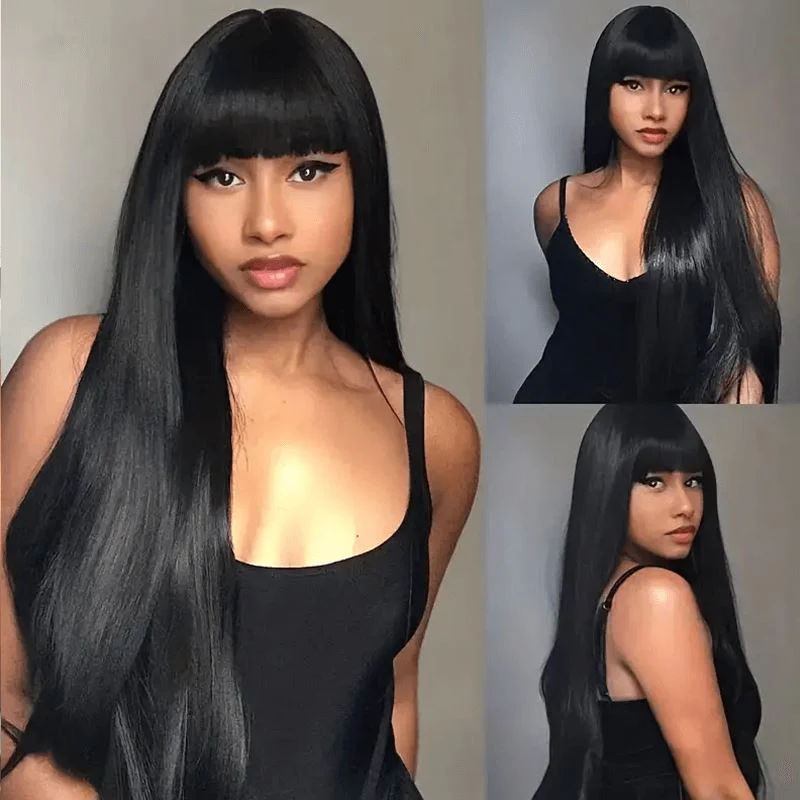 10″ – 40″ Natural Black Color Straight Human Hair Machine Made Wig