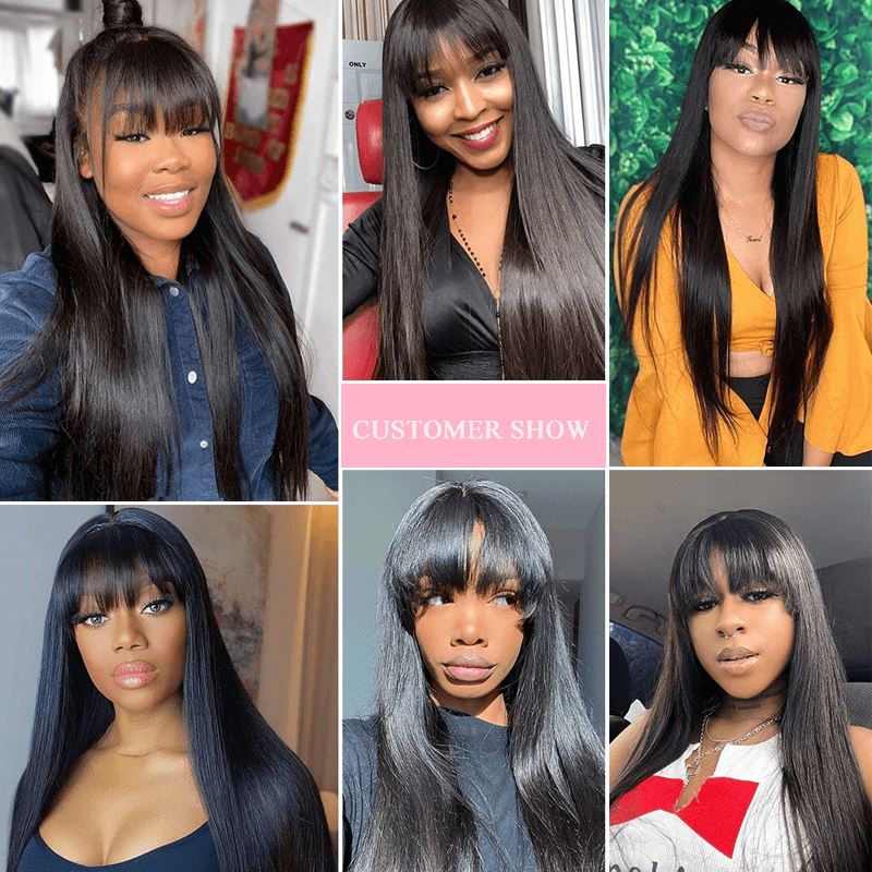 10″ – 40″ Natural Black Color Straight Human Hair Machine Made Wig