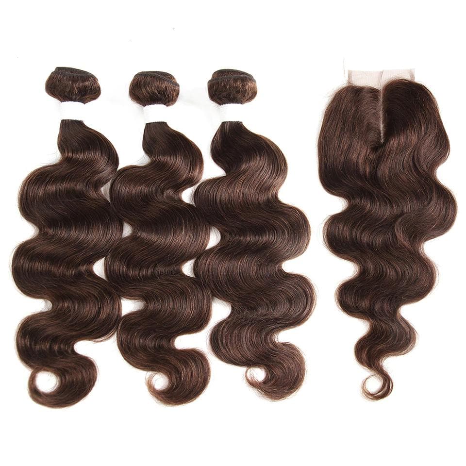 #4 Color Body Wave 3 Bundles with 4*4 Lace Closure