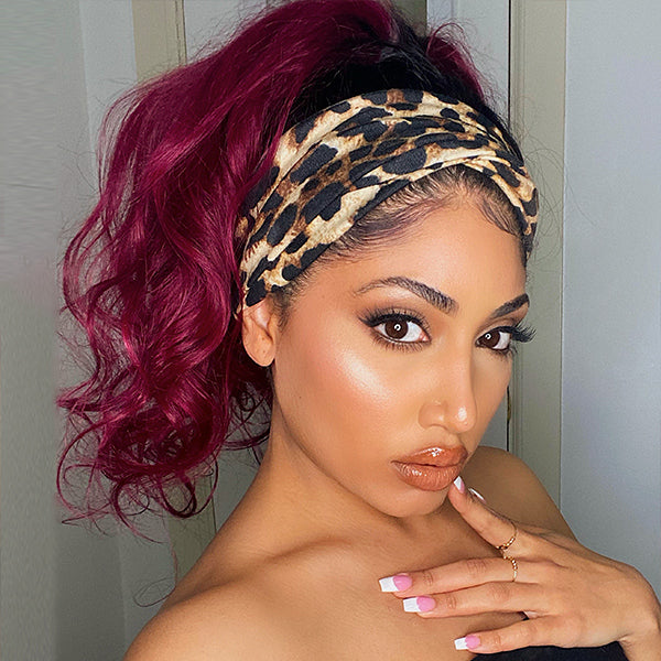 10″ – 40″ #99J Color Body Wave Human Hair Headband Wig