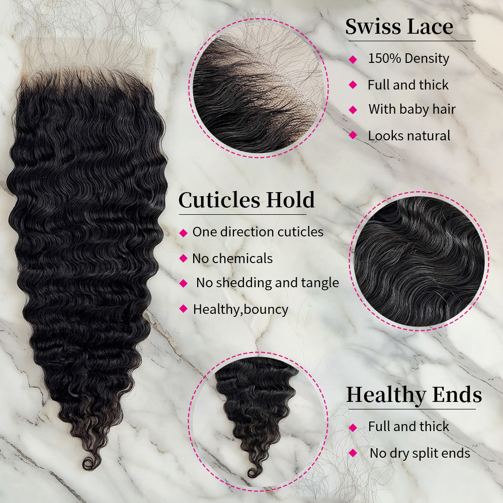 10″ – 20″ Natural Black Color Burmese Curly Human Hair 5*5 Lace Closure