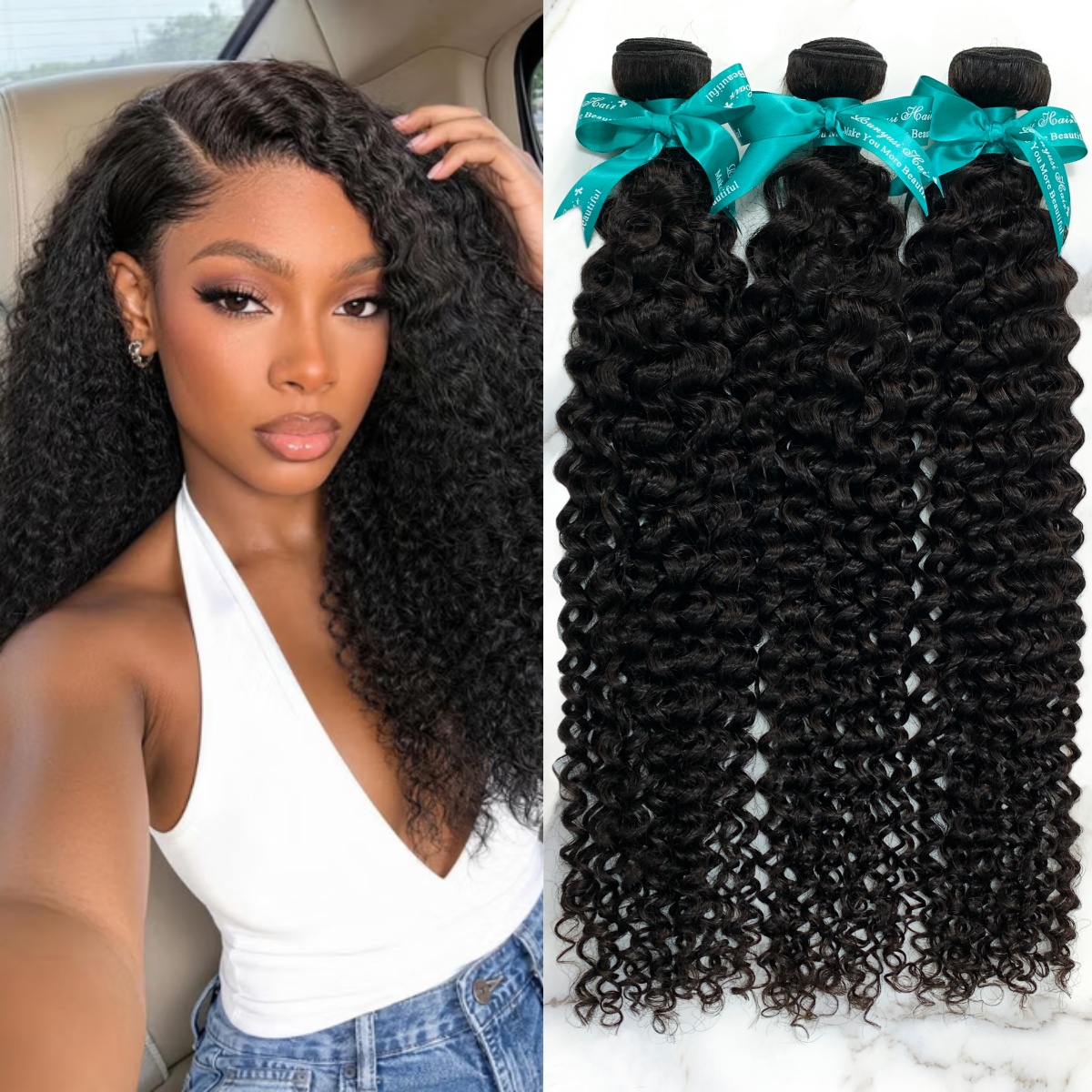 3 Bundles 10″ – 40″ Natural Black Color Deep Curly Human Hair Bundle