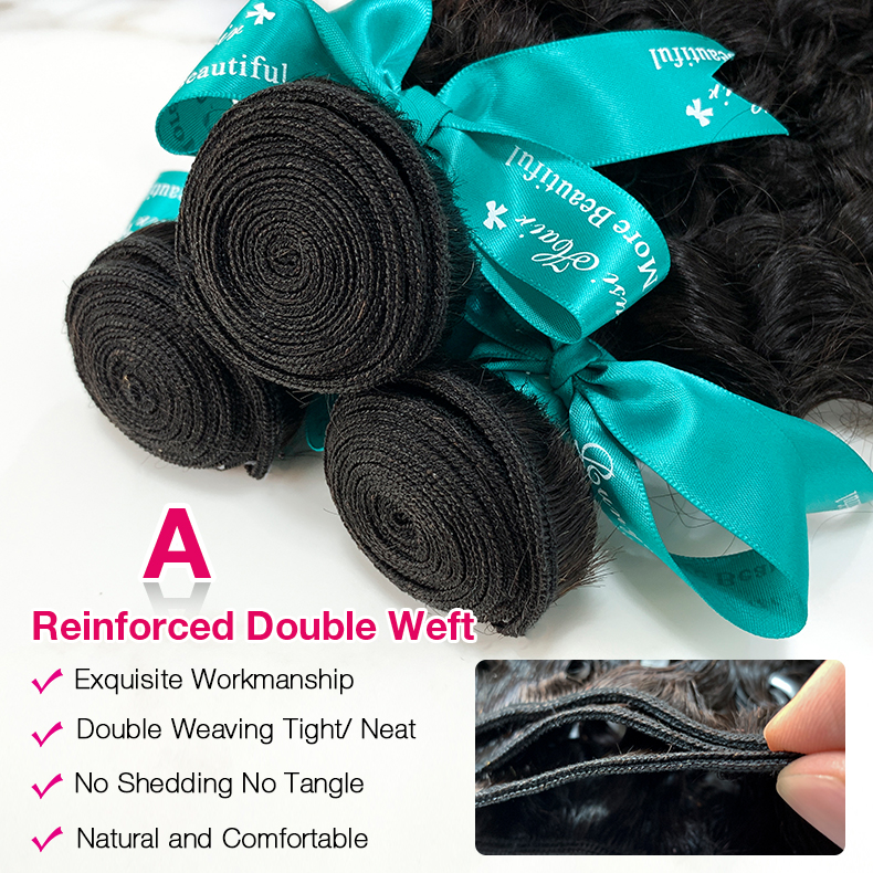 Natural Black Color Deep Curly 3 Bundles with 5*5 Lace Closure