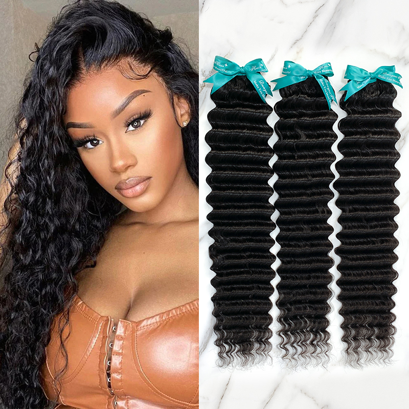 3 Bundles 10″ – 40″ Natural Black Color Deep Wave Human Hair Bundle