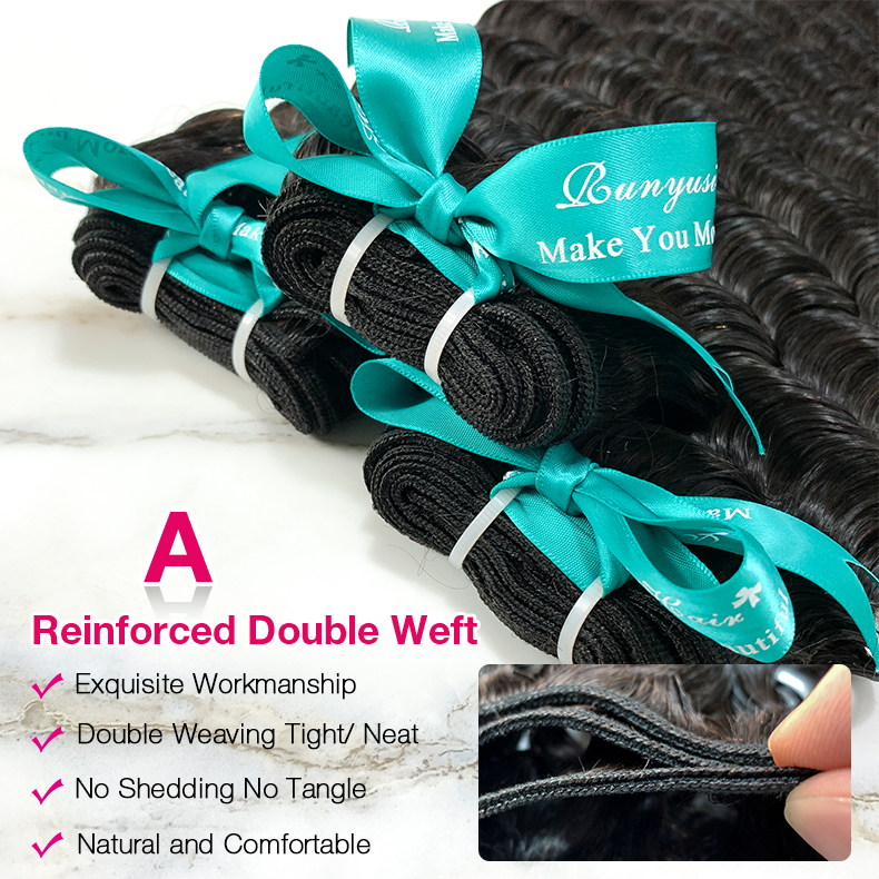 Natural Black Color Deep Wave 3 Bundles with 13*4 Lace Frontal