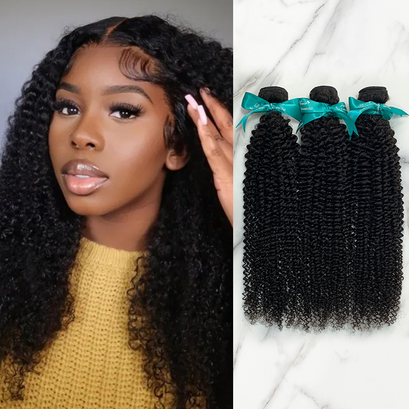 3 Bundles 10″ – 40″ Natural Black Color Kinky Curly Human Hair Bundle