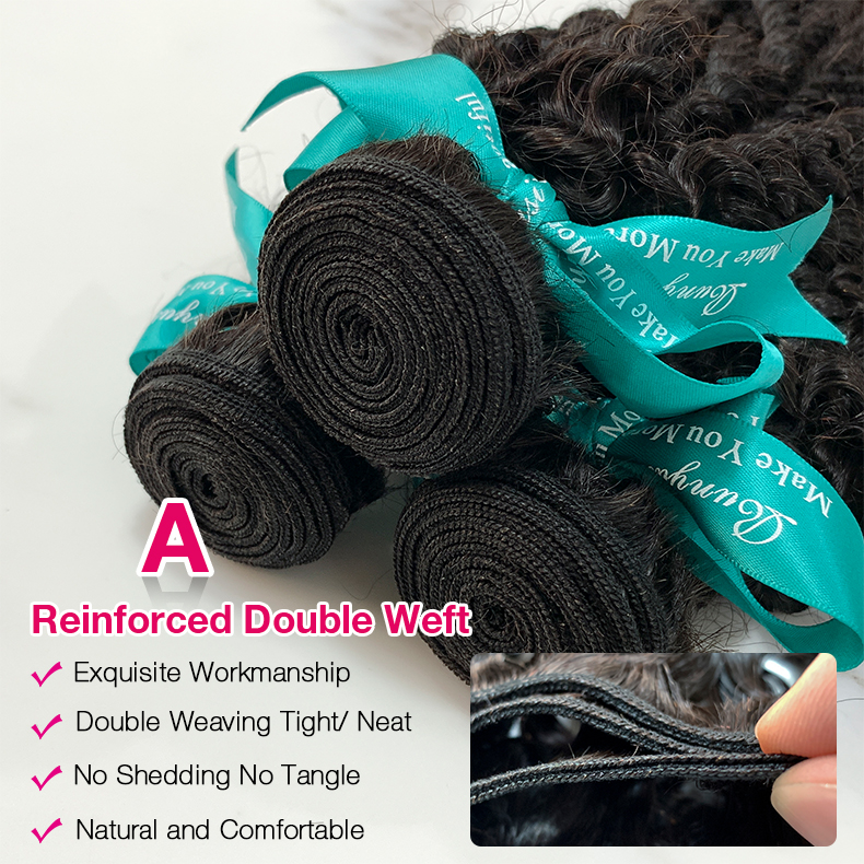 Natural Black Color Kinky Curly 3 Bundles with 4*4 Lace Closure