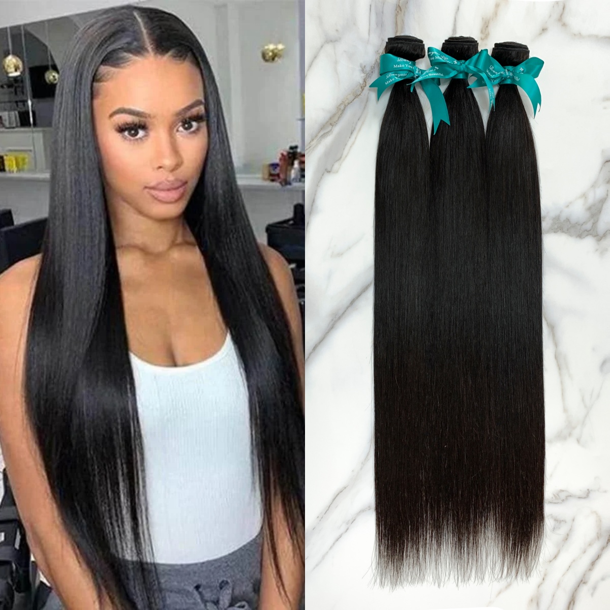 3 Bundles 10″ – 40″ Natural Black Color Straight Human Hair Bundle