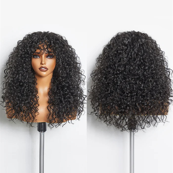 10″ – 40″ Natural Black Color Bohemian Curly Human Hair Machine Made Wig