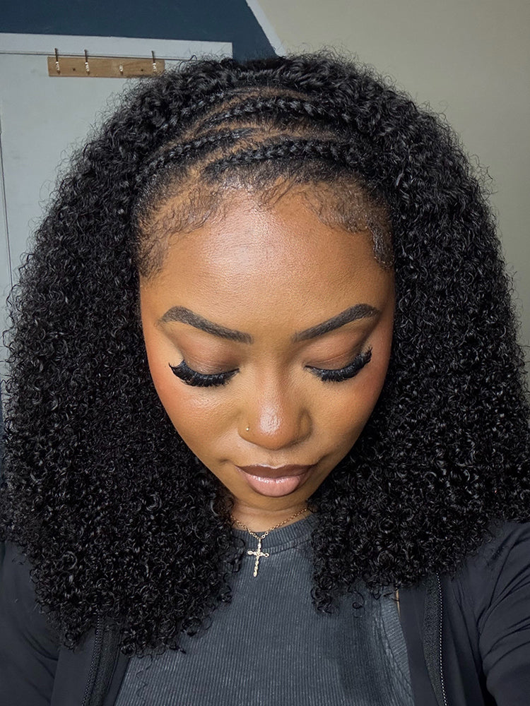 10″ – 40″ Natural Black Color Afro Kinky Curly Human Hair Drawstring Half Wig