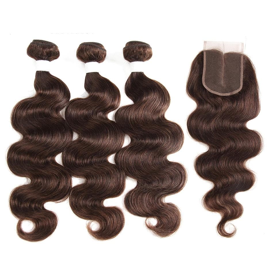 #4 Color Body Wave 3 Bundles with 4*4 Lace Closure