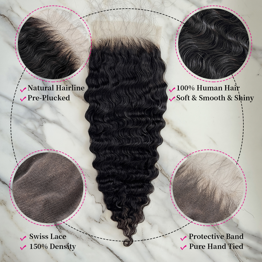 10″ – 20″ Natural Black Color Burmese Curly Human Hair 5*5 Lace Closure