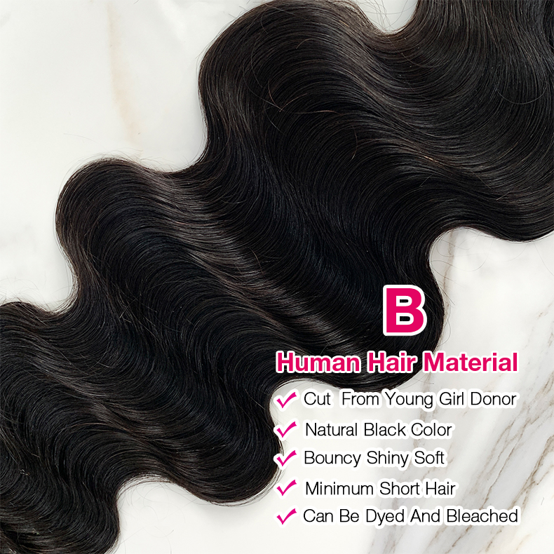 Natural Black Color Body Wave 4 Bundles with 5*5 Lace Closure