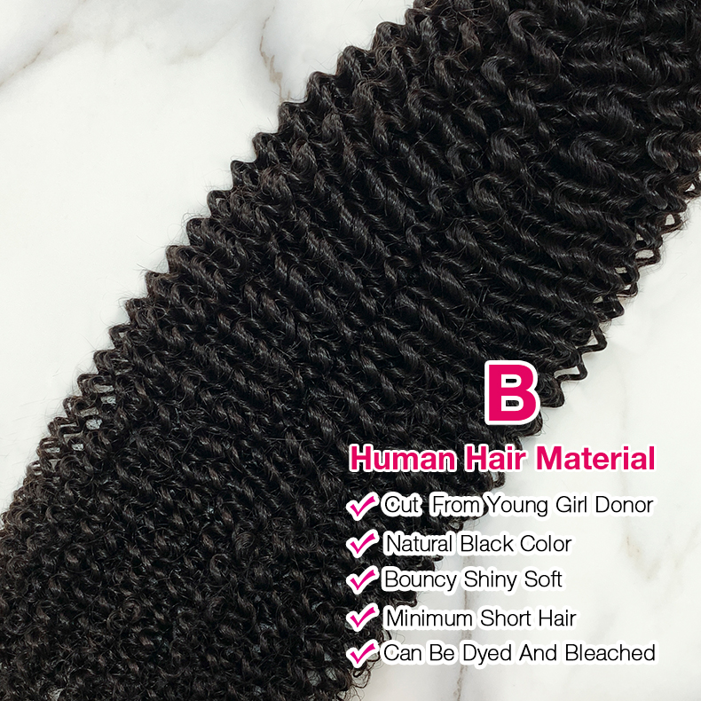 Natural Black Color Kinky Curly 3 Bundles with 4*4 Lace Closure