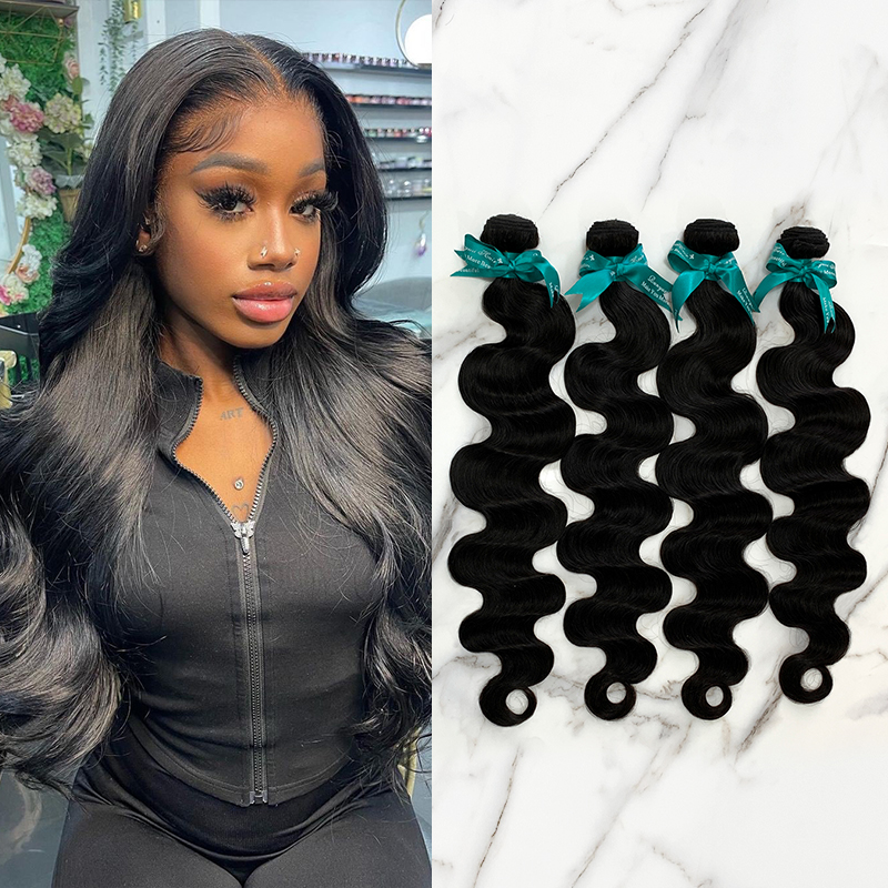4 Bundles 10″ – 40″ Natural Black Color Body Wave Human Hair Bundle