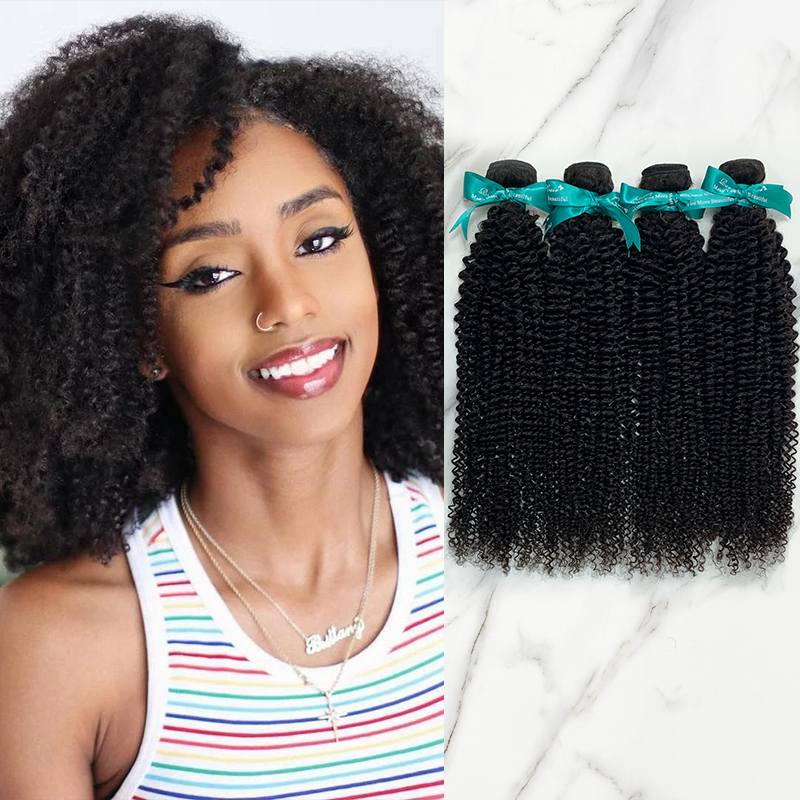 4 Bundles 10″ – 40″ Natural Black Color Kinky Curly Human Hair Bundle