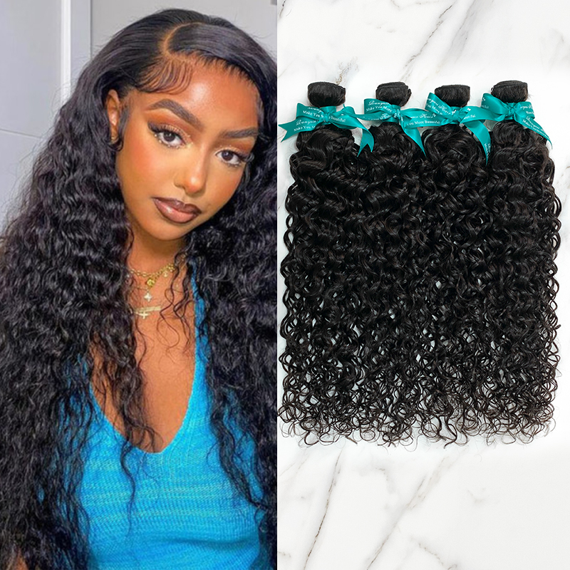 4 Bundles 10″ – 40″ Natural Black Color Water Wave Human Hair Bundle