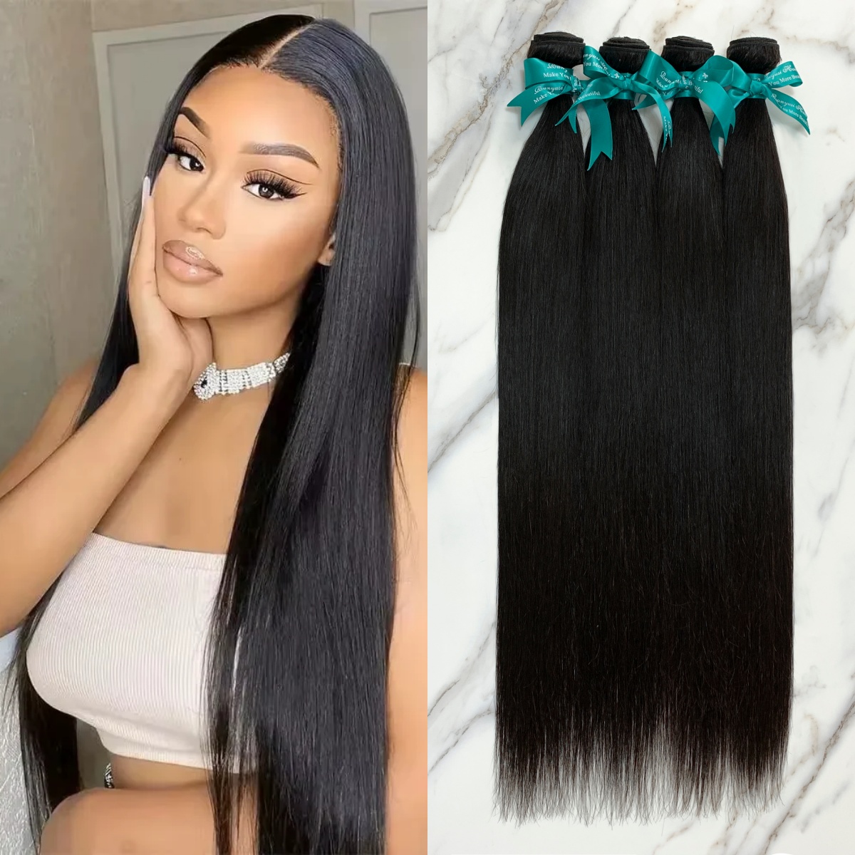 4 Bundles 10″ – 40″ Natural Black Color Straight Human Hair Bundle