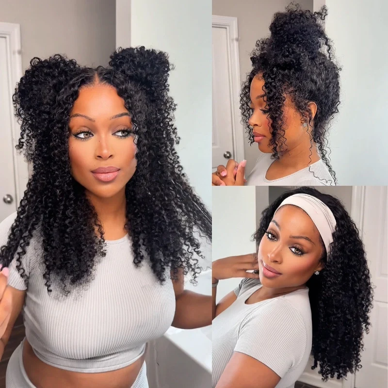 10″ – 36″ Natural Black Color Kinky Curly Human Hair 360 Lace Wig